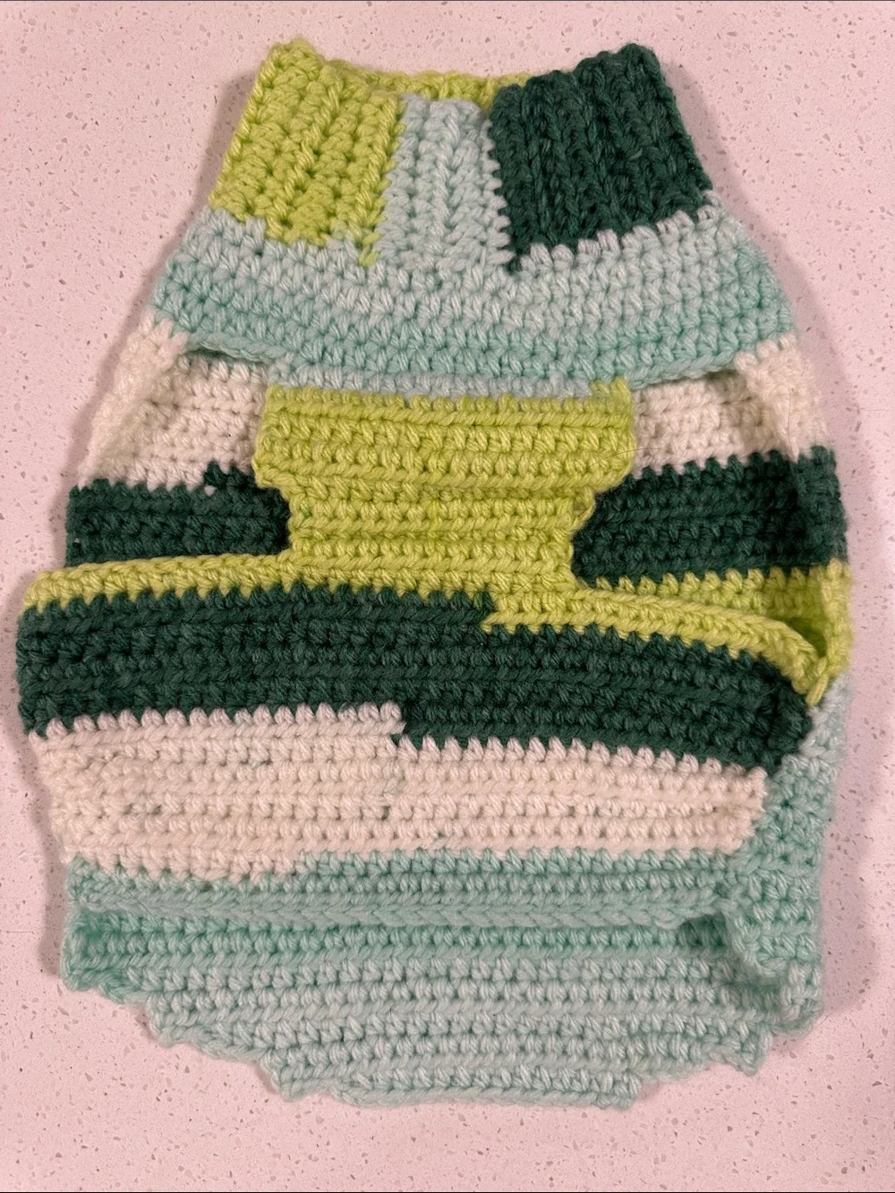 Handmade Striped Crocheted Pet Sweater in Mint & Lime Size:Approx. Medium